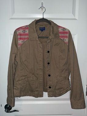 Pendleton Tan Jacket with Pink Aztec Shoulder Panels